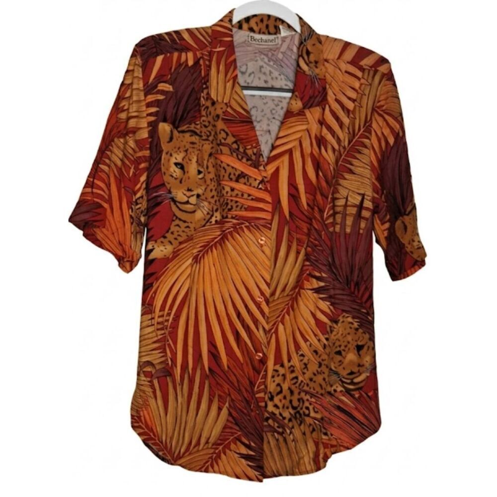 Vintage womens bechamel womens large tiger leopard in the jungle shirt art wear